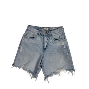 Cotton On Relaxed Short Light Wash Distressed High Rise Denim Shorts Size 26